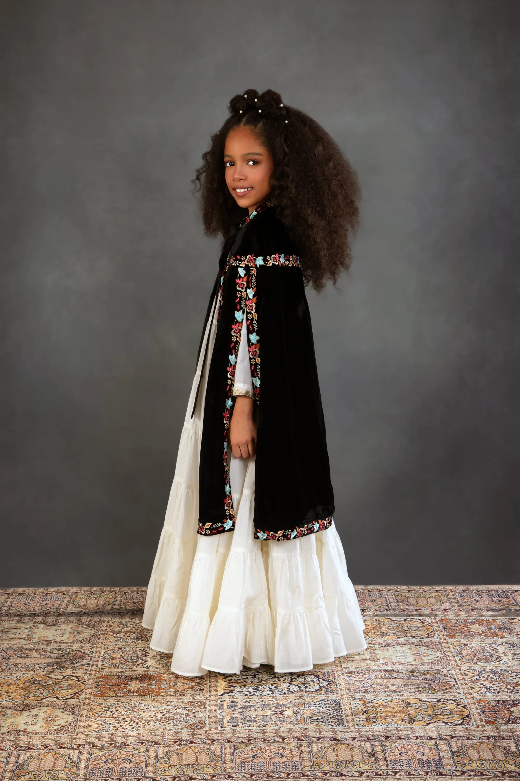Black Floral Long Cape