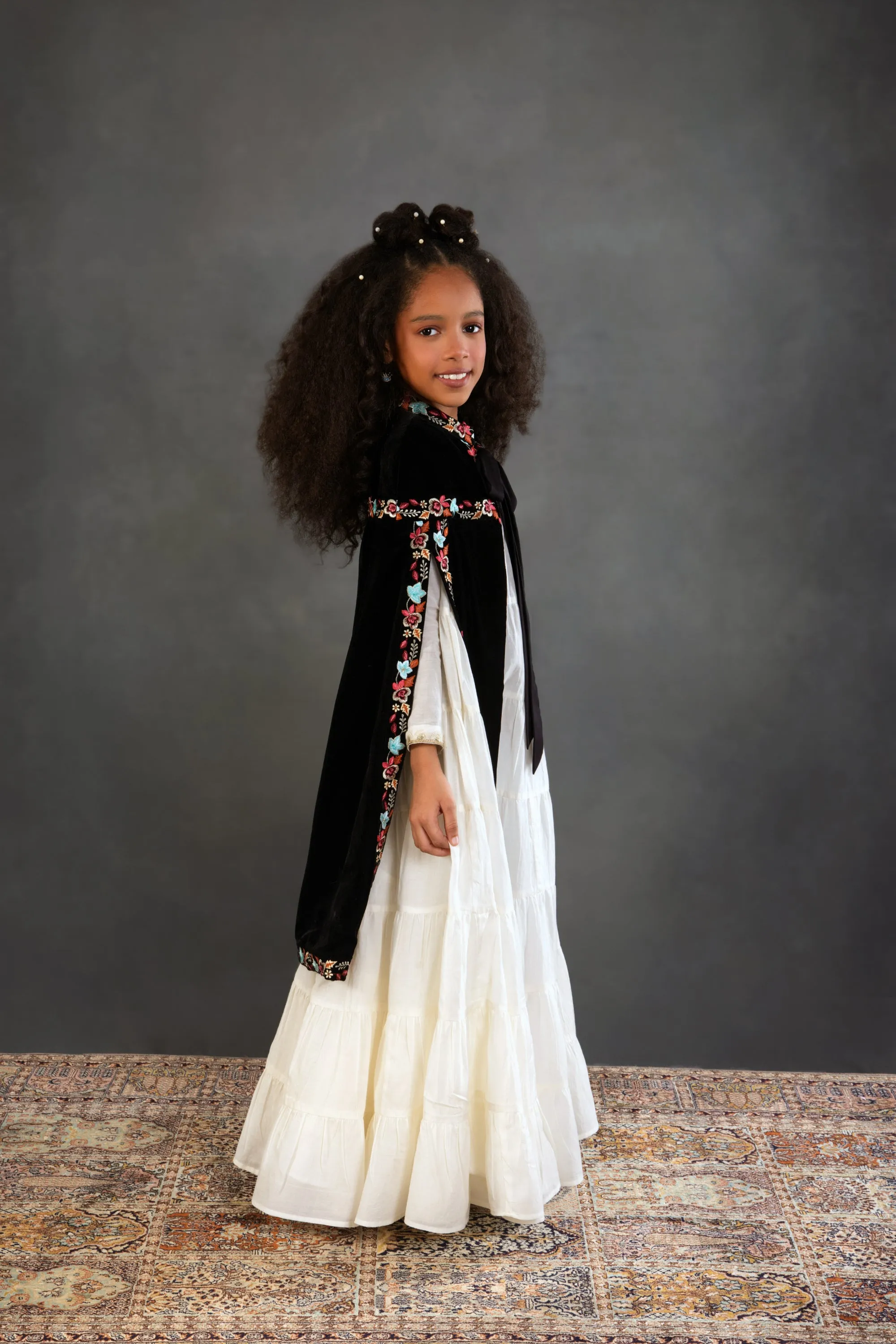 Black Floral Long Cape