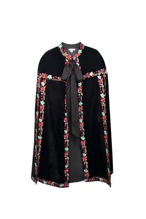 Black Floral Long Cape