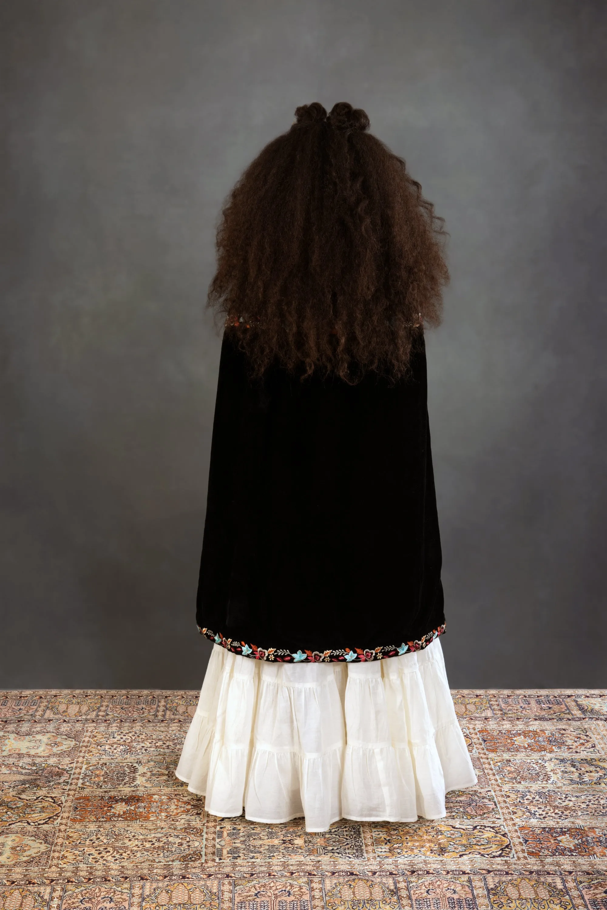 Black Floral Long Cape