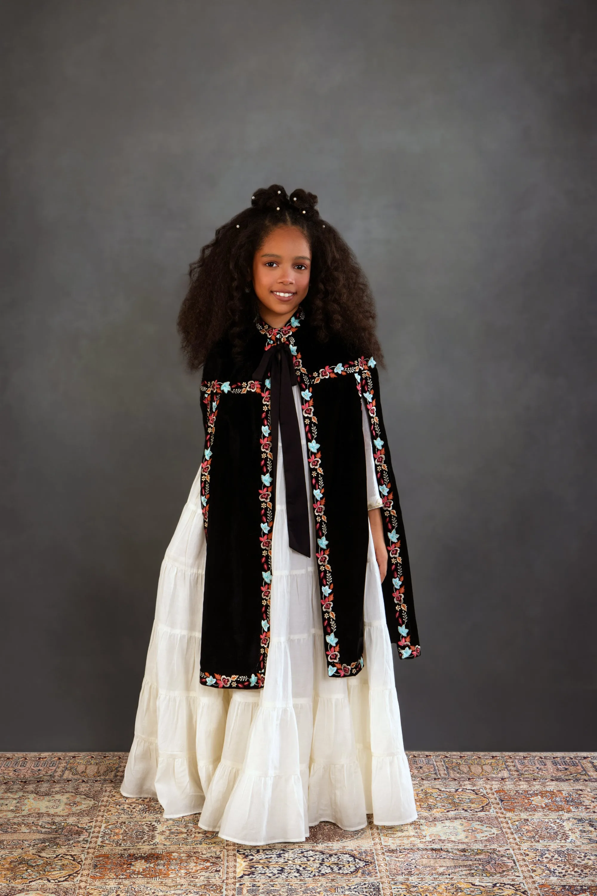 Black Floral Long Cape