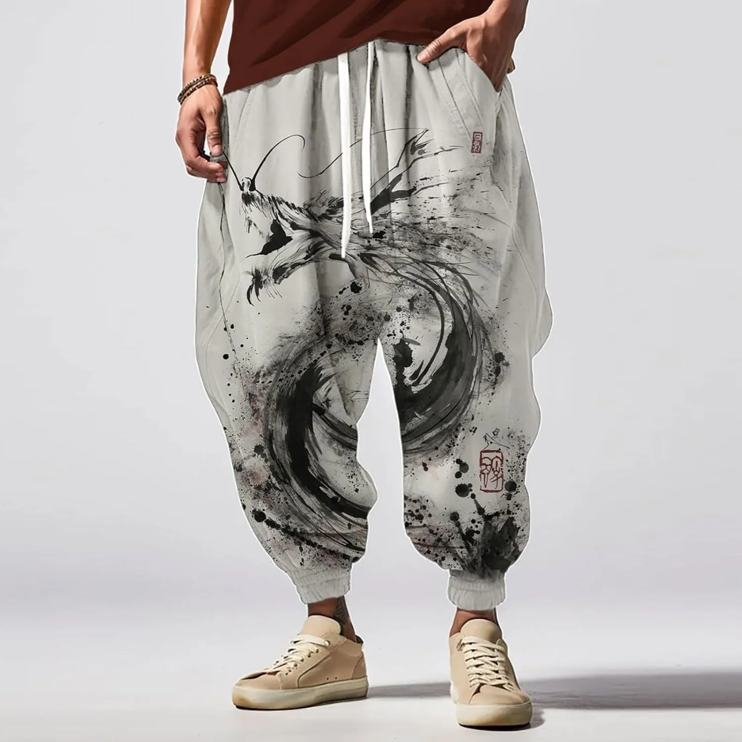 Low Crotch Sweats Fashion Street Feel Casual Sweatpants Drawstring Elastic Waist Boho Hippie Trousers Burning Man