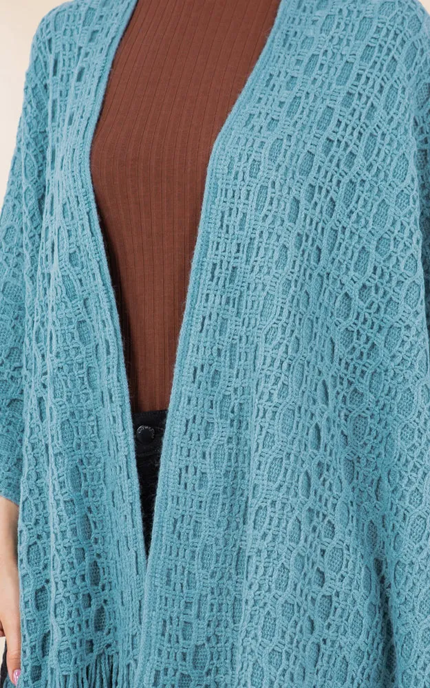 RA4269 Crochet Textured Cape Shawl w/Fringes