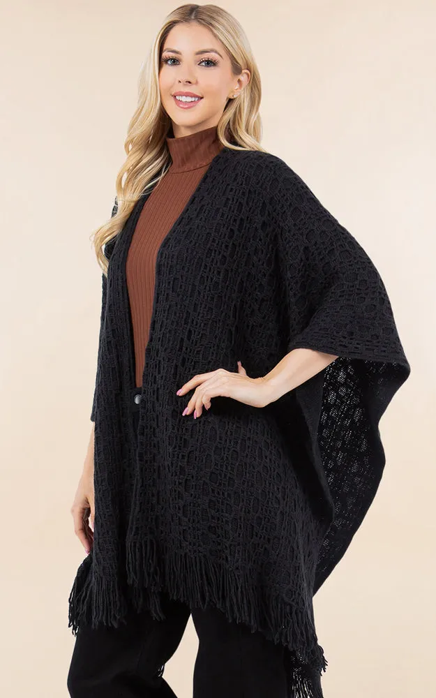RA4269 Crochet Textured Cape Shawl w/Fringes