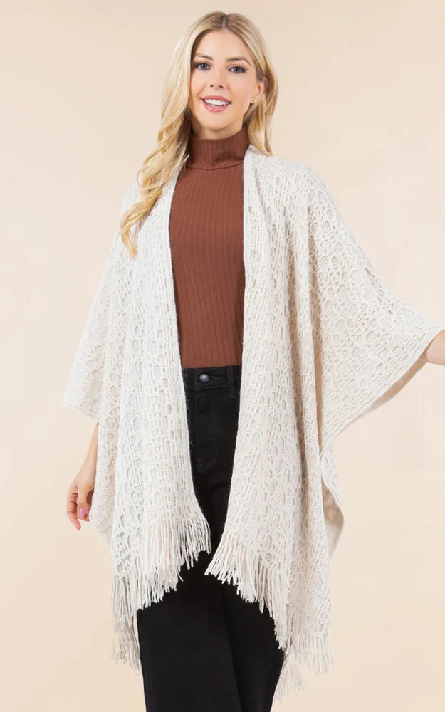 RA4269 Crochet Textured Cape Shawl w/Fringes