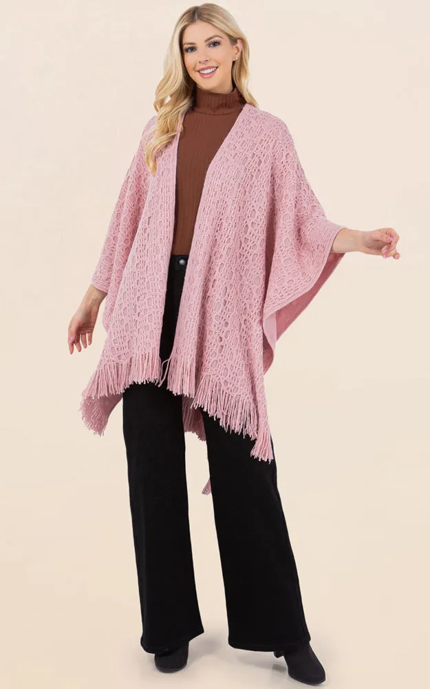 RA4269 Crochet Textured Cape Shawl w/Fringes