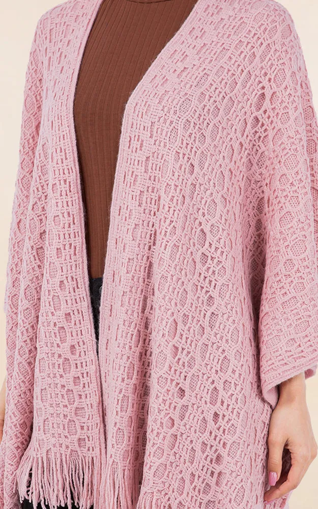 RA4269 Crochet Textured Cape Shawl w/Fringes