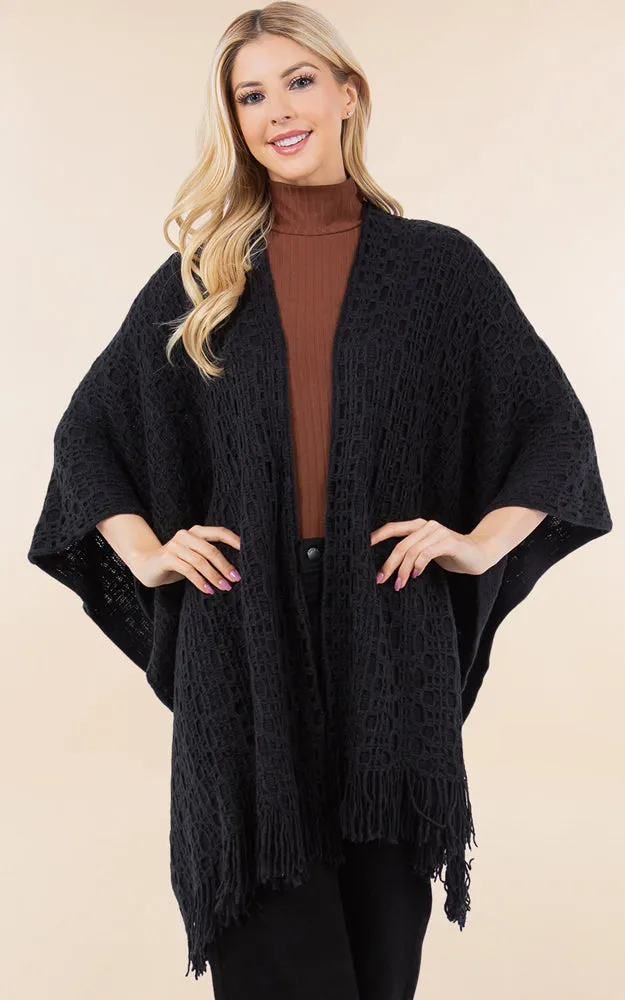 RA4269 Crochet Textured Cape Shawl w/Fringes