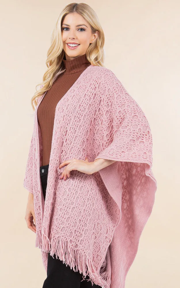 RA4269 Crochet Textured Cape Shawl w/Fringes