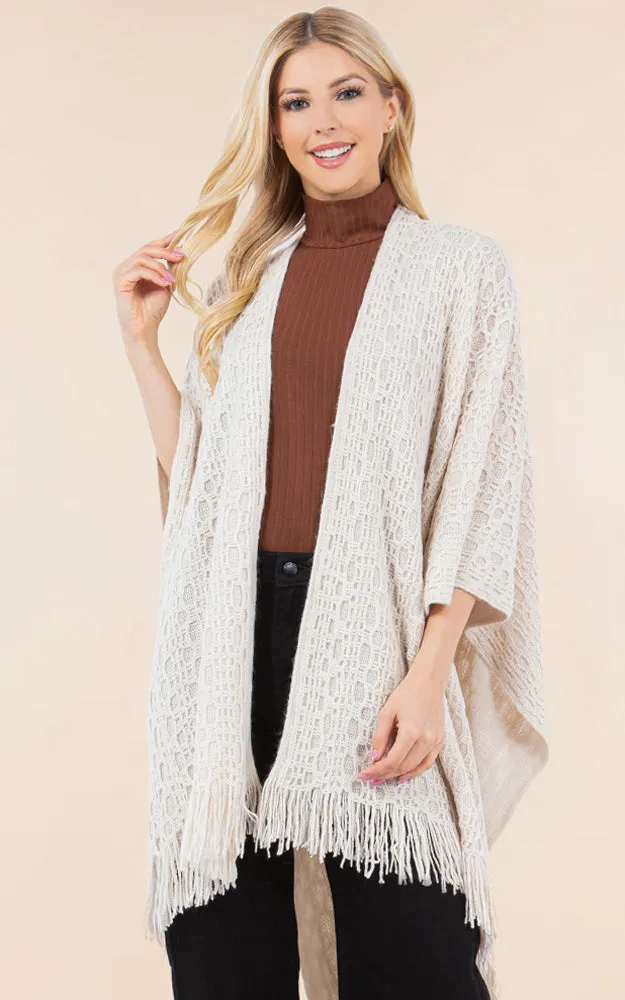 RA4269 Crochet Textured Cape Shawl w/Fringes