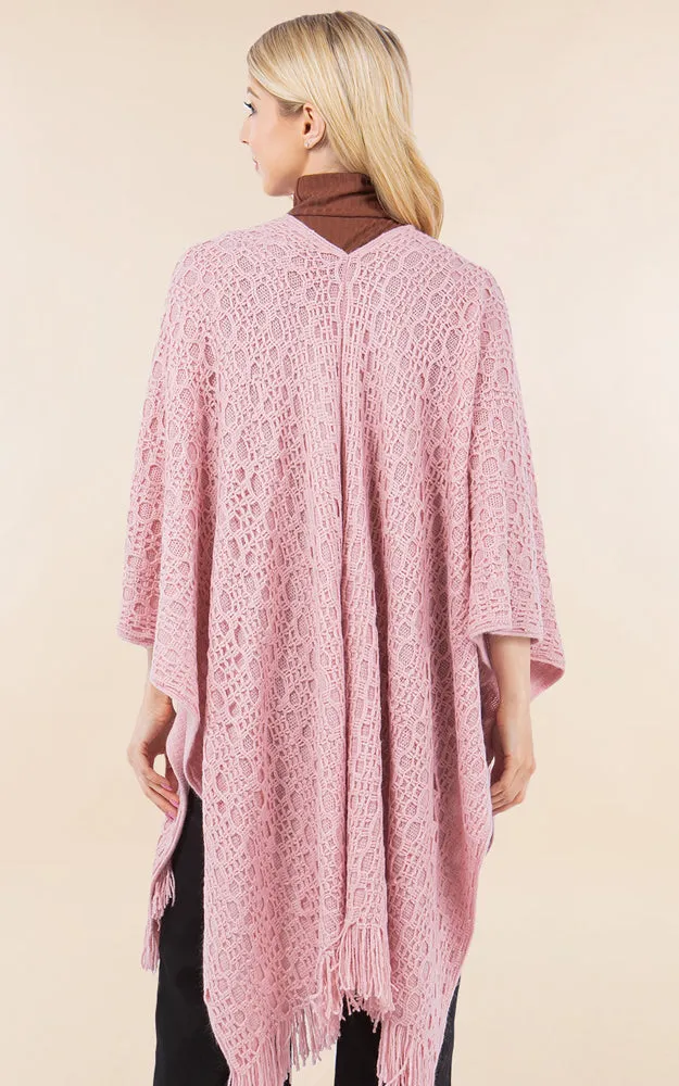 RA4269 Crochet Textured Cape Shawl w/Fringes