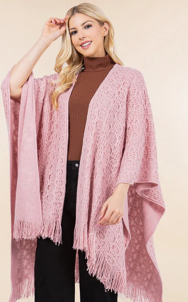 RA4269 Crochet Textured Cape Shawl w/Fringes