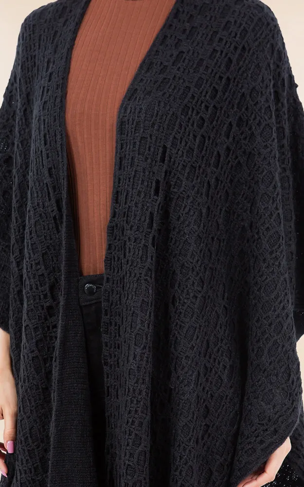 RA4269 Crochet Textured Cape Shawl w/Fringes