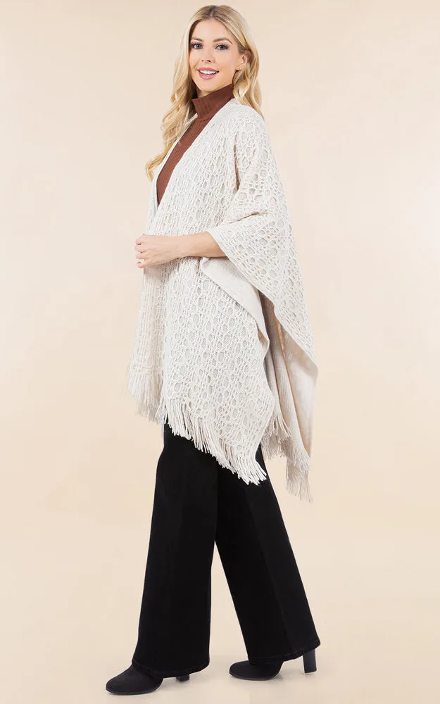 RA4269 Crochet Textured Cape Shawl w/Fringes