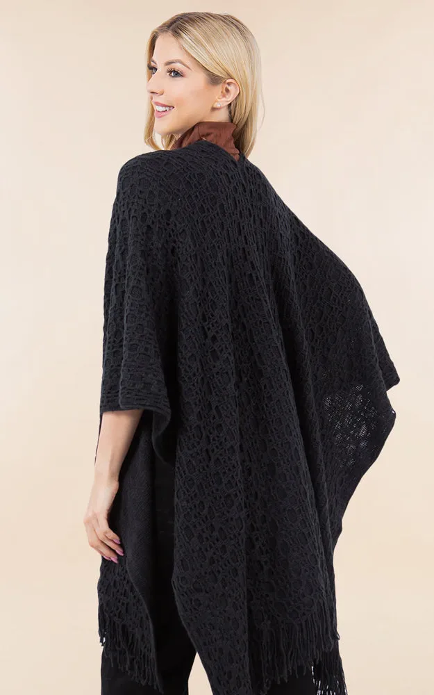 RA4269 Crochet Textured Cape Shawl w/Fringes
