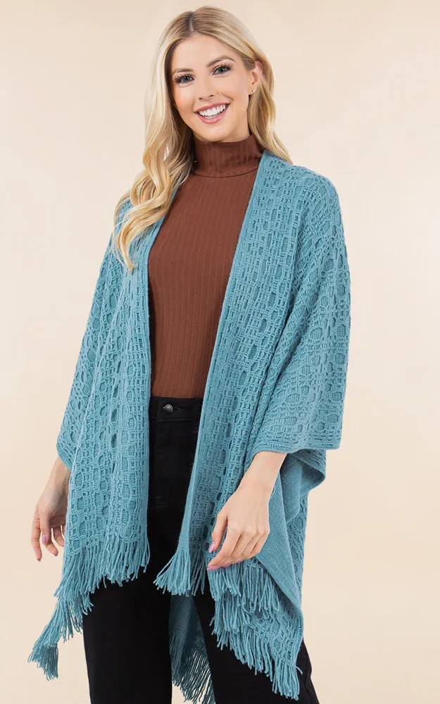 RA4269 Crochet Textured Cape Shawl w/Fringes