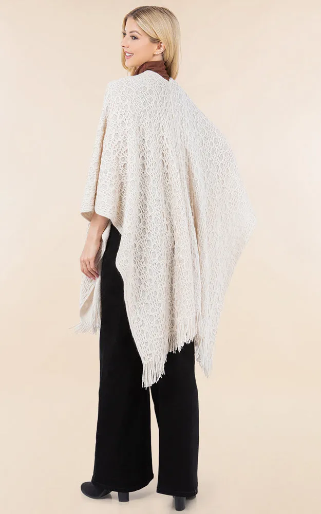 RA4269 Crochet Textured Cape Shawl w/Fringes