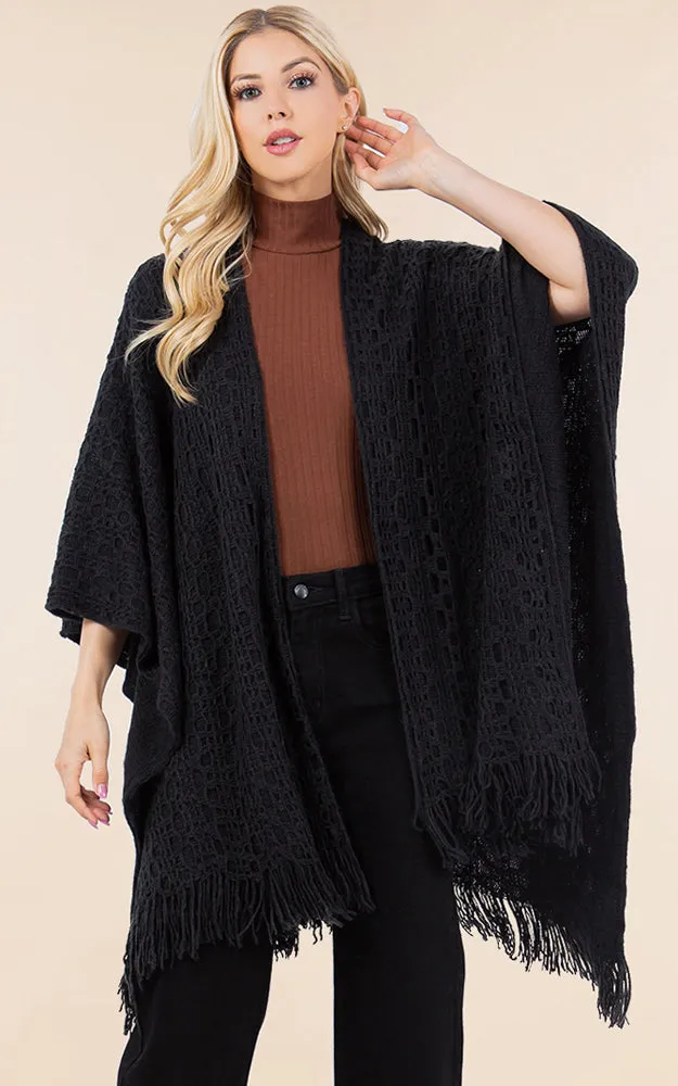 RA4269 Crochet Textured Cape Shawl w/Fringes