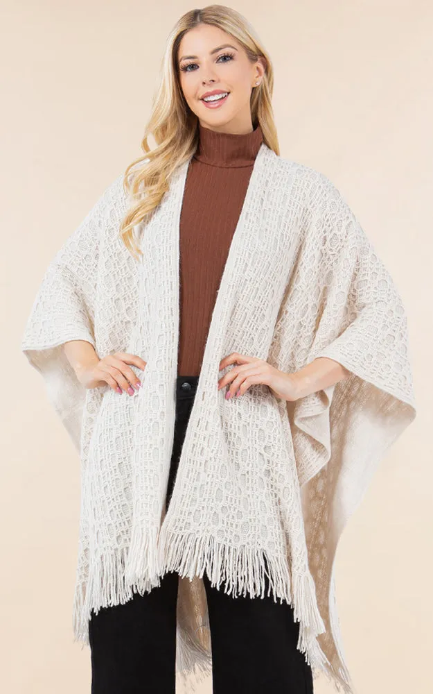 RA4269 Crochet Textured Cape Shawl w/Fringes