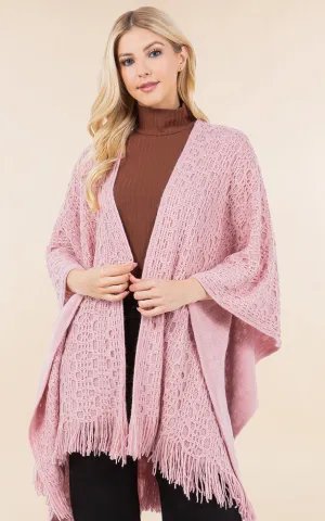 RA4269 Crochet Textured Cape Shawl w/Fringes