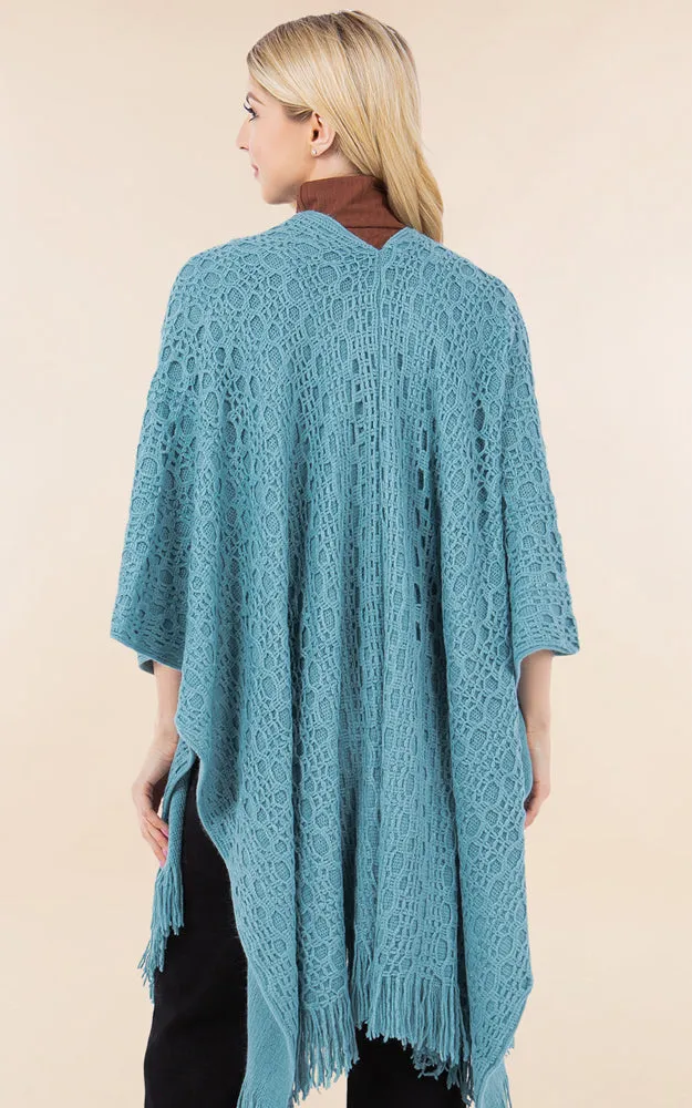 RA4269 Crochet Textured Cape Shawl w/Fringes