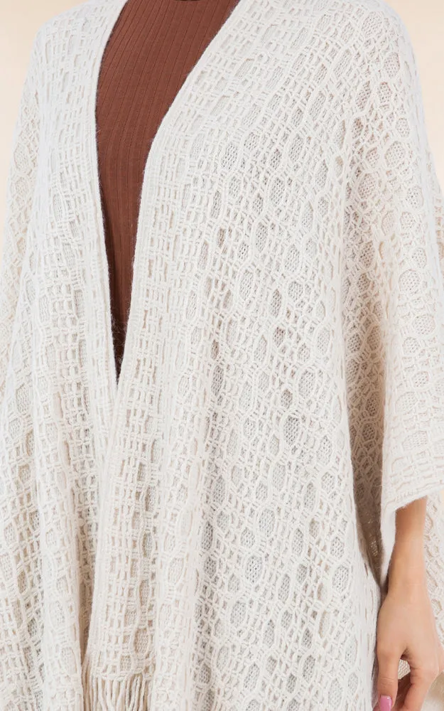RA4269 Crochet Textured Cape Shawl w/Fringes
