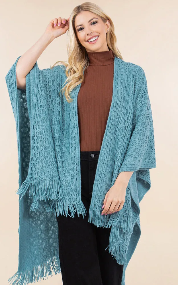 RA4269 Crochet Textured Cape Shawl w/Fringes