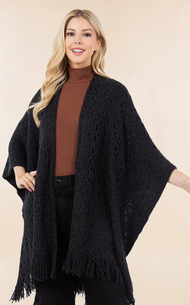 RA4269 Crochet Textured Cape Shawl w/Fringes