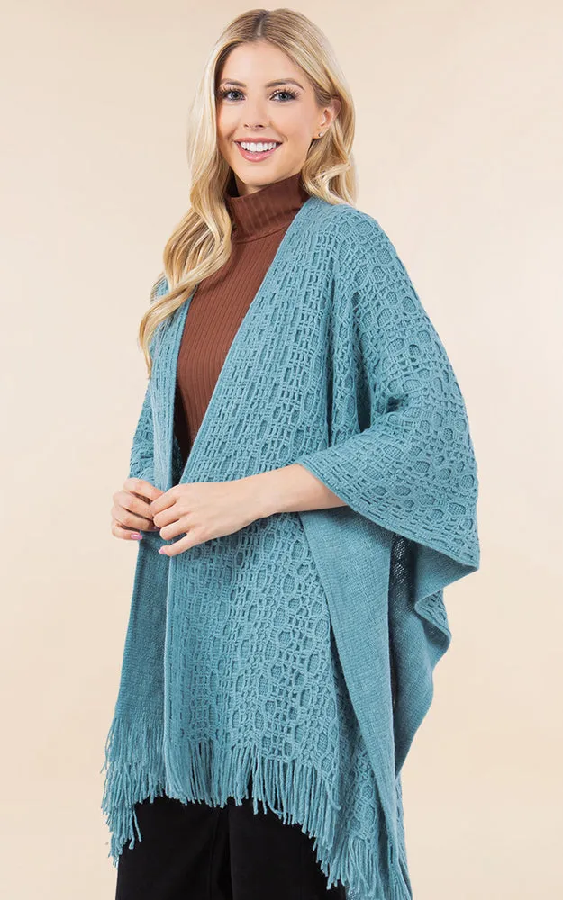 RA4269 Crochet Textured Cape Shawl w/Fringes