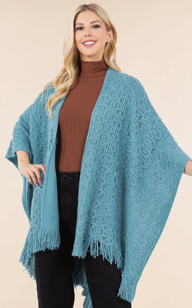 RA4269 Crochet Textured Cape Shawl w/Fringes