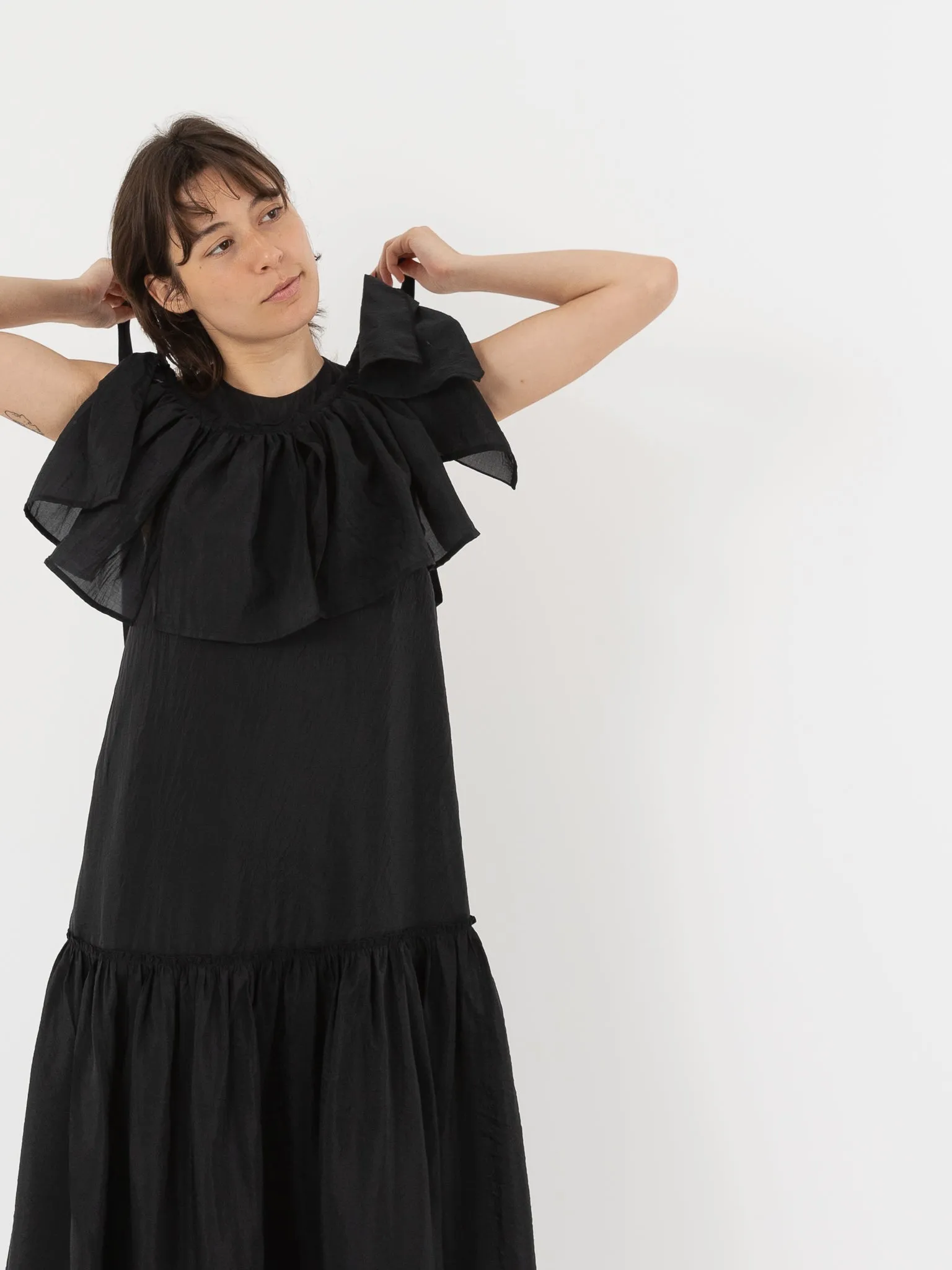 Sara Lanzi Sleeveless Dress with Cape, Black