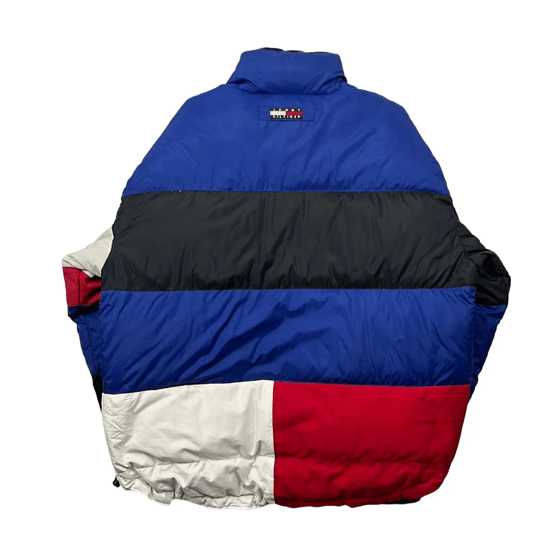 Vintage 90s Blue, Black, Red   White Tommy Hilfiger Puffer Coat/ Jacket - Large