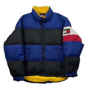 Vintage 90s Blue, Black, Red   White Tommy Hilfiger Puffer Coat/ Jacket - Large