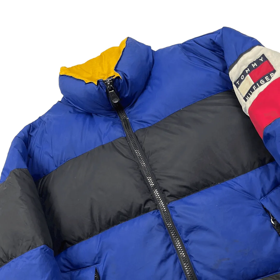 Vintage 90s Blue, Black, Red   White Tommy Hilfiger Puffer Coat/ Jacket - Large