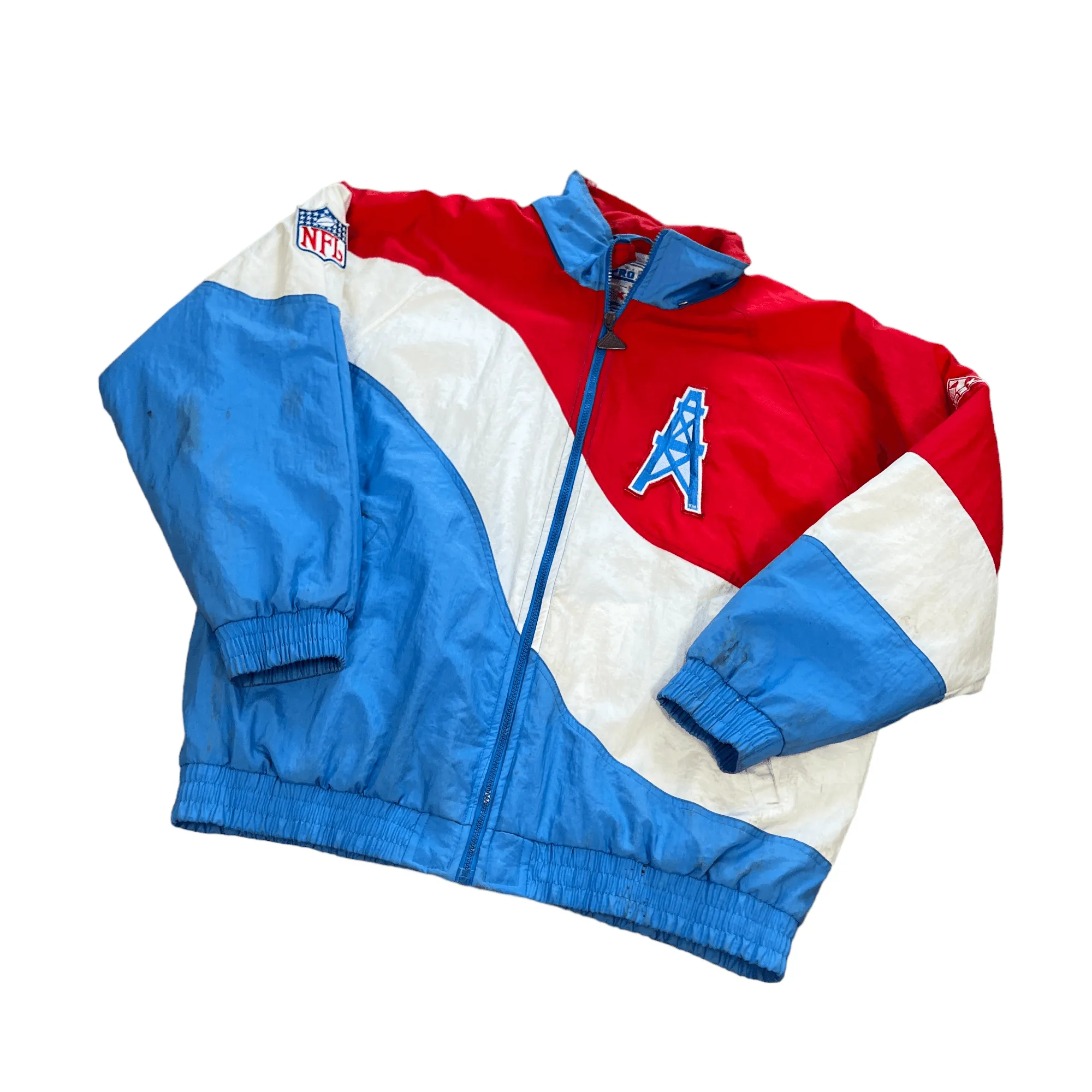 Vintage 90s Red, White   Blue NFL Oilers Puffer Coat - Large